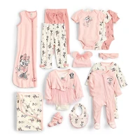 Baby Girls Minnie Mouse Crew Neck Short Sleeve 3-pc. Bodysuit