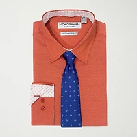 Nick Graham Mens Spread Collar Long Sleeve Shirt + Tie Set