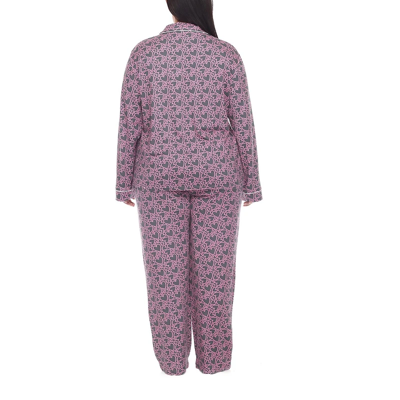 White Mark Womens Long Sleeve 2-pc. Plus Pajama Set
