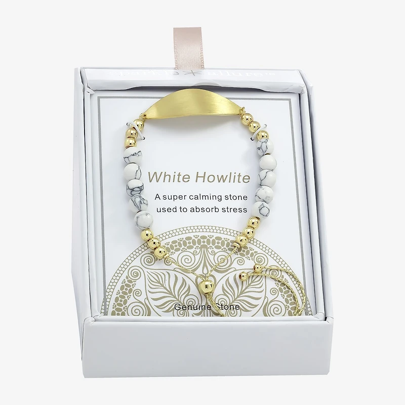 Sparkle Allure Empowerment Womens White Howlite 14K Gold Over Brass Beaded Bracelet