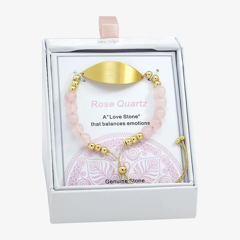 Sparkle Allure Empowerment Womens Pink Quartz 14K Gold Over Brass Beaded Bracelet
