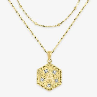 Intial "A" Womens Diamond Accent Natural White 14K Gold Over Silver 2-pc. Necklace Set