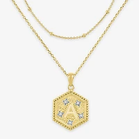 Intial "A" Womens Diamond Accent Natural White 14K Gold Over Silver 2-pc. Necklace Set