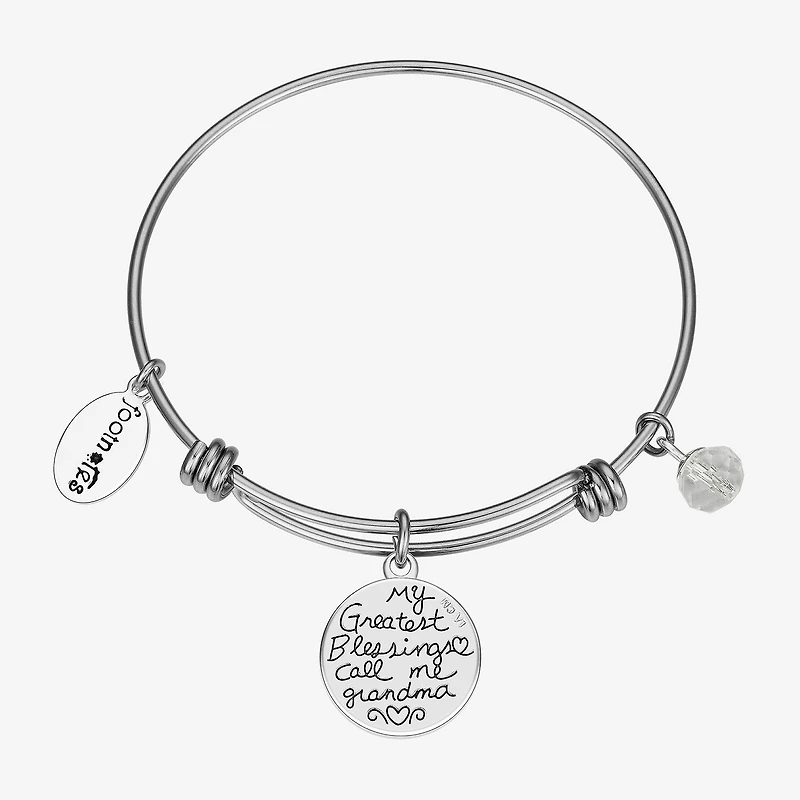 Footnotes Grandma Womens Crystal Stainless Steel Round Bangle Bracelet