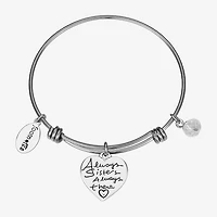 Footnotes Sister Womens Crystal Stainless Steel Heart Bangle Bracelet