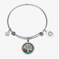Footnotes Tree Womens Stainless Steel Round Bangle Bracelet