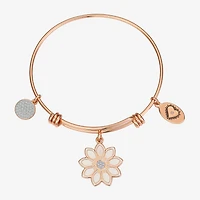 Footnotes Womens Crystal Stainless Steel Flower Bangle Bracelet