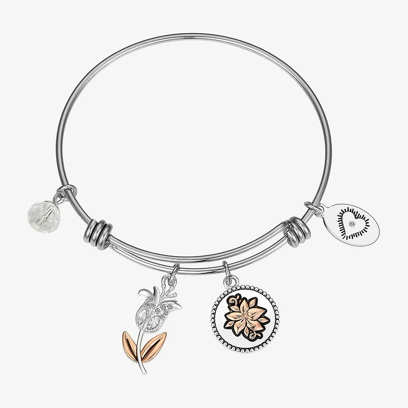 Footnotes Sister Womens Stainless Steel Flower Bangle Bracelet