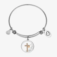 Footnotes Womens Cubic Zirconia Stainless Steel Cross Bangle Bracelet