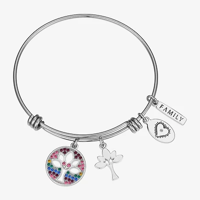 Footnotes Family Tree Womens Multi Color Crystal Stainless Steel Round Bangle Bracelet
