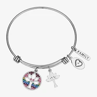 Footnotes Family Tree Womens Multi Color Crystal Stainless Steel Round Bangle Bracelet