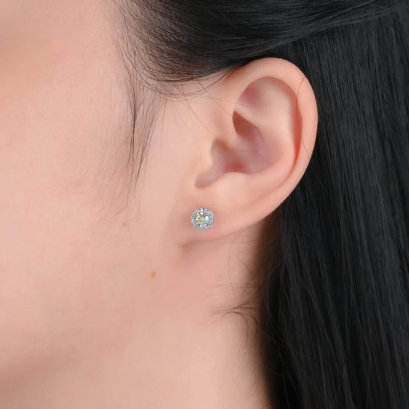 DiamonArt® Preciosa Aurora Borealis 1 1/6 CT. T.W. White Cubic Zirconia Sterling Silver 6.8mm Stud Earrings