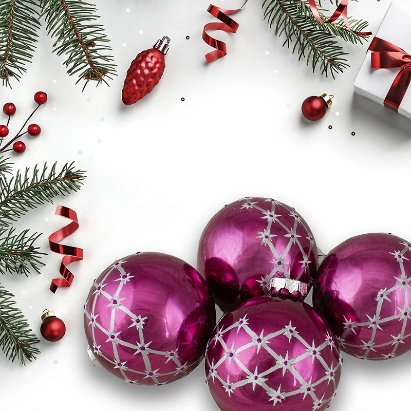 Northlight Pink Glass Ball 4-pc. Christmas Ornament