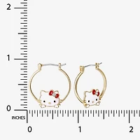 Womens Crystal 18K Gold Over Brass 25.4mm Bow Hello Kitty Hoop Earrings