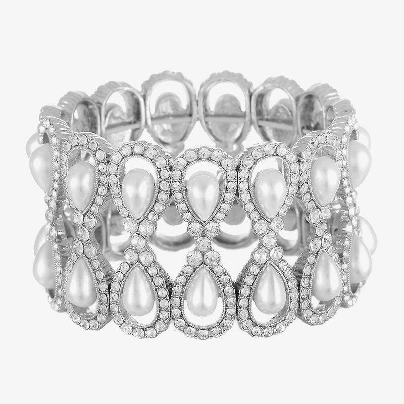 Monet Jewelry Timeless Womens Glass Simulated Pearl Stretch Bracelet