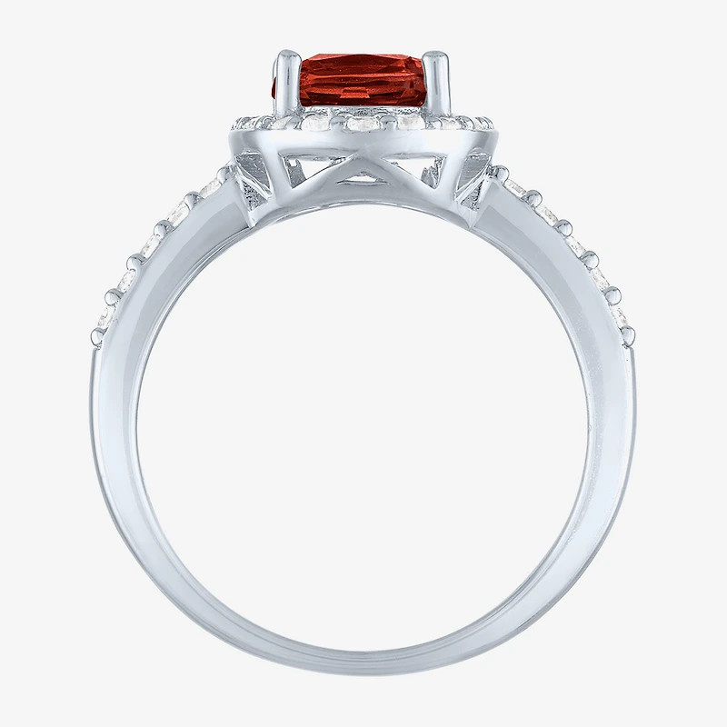 Gemstone Sterling Silver Oval Halo Side Stone Cocktail Ring
