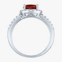 Gemstone Sterling Silver Oval Halo Side Stone Cocktail Ring