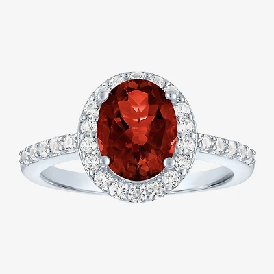 Gemstone Sterling Silver Oval Halo Side Stone Cocktail Ring