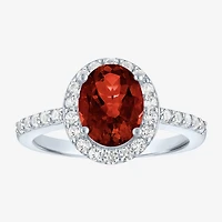 Gemstone Sterling Silver Oval Halo Side Stone Cocktail Ring
