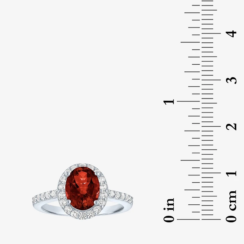 Gemstone Sterling Silver Oval Halo Side Stone Cocktail Ring