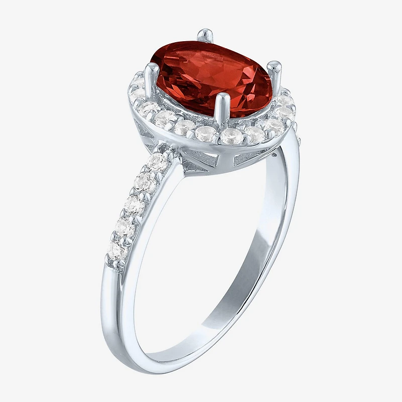 Gemstone Sterling Silver Oval Halo Side Stone Cocktail Ring