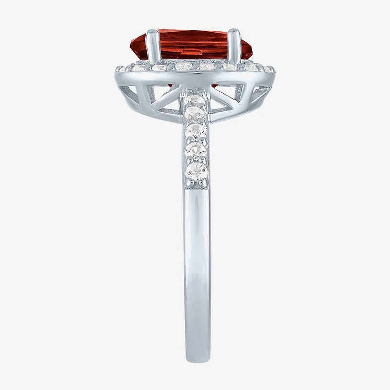 Gemstone Sterling Silver Oval Halo Side Stone Cocktail Ring