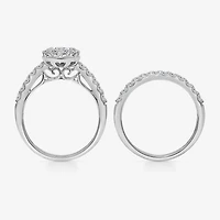 (I / I1) Womens 2 CT. T.W. Lab Grown White Diamond 10K Gold Pear Side Stone Halo Bridal Set