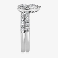 (I / I1) Womens 2 CT. T.W. Lab Grown White Diamond 10K Gold Pear Side Stone Halo Bridal Set