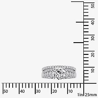 Diamonart Womens Cubic Zirconia Sterling Silver Side Stone -Stone Bridal Set