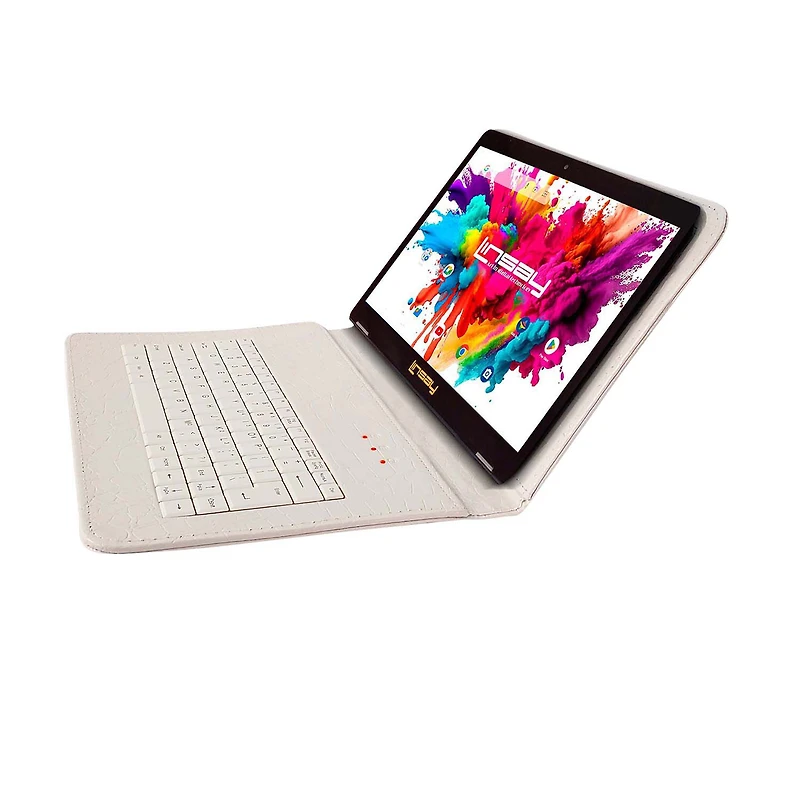 LINSAY® 10.1 Octa Core 128Gb Android 15 Tablet White Croc Keyboard