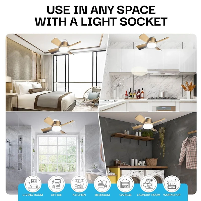 Bell + Howell Socket With Cool Lighting And Remote Control 1000 Lumens Ceiling Fan