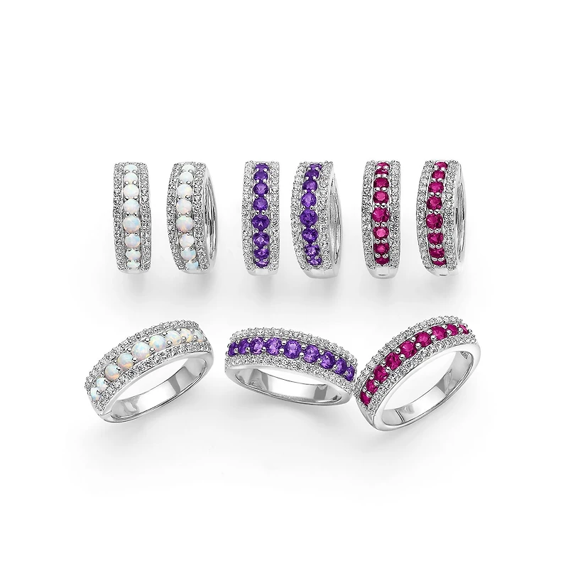 Womens Genuine Purple Amethyst Sterling Silver Band