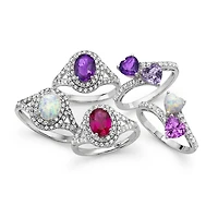 Genuine Amethyst & Lab-Created White Sapphire Double Heart Bypass Ring Sterling Silver