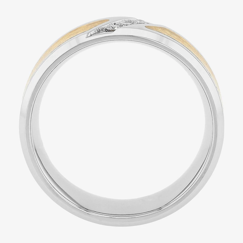 Mens 1/10 CT.T.W. Natural Diamond Tribal Inlay Wedding Band