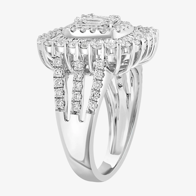 Effy Final Call Womens 2 CT. T.W. Natural White Diamond 14K Gold Cushion Halo Cocktail Ring