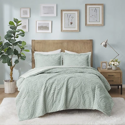 Madison Park Nova Embroidered Medallion Faux Fur Ultra Plush Comforter Set