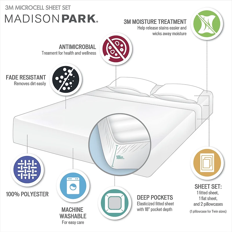 Madison Park 3M Moisture Management Deep Pocket Sheet Set