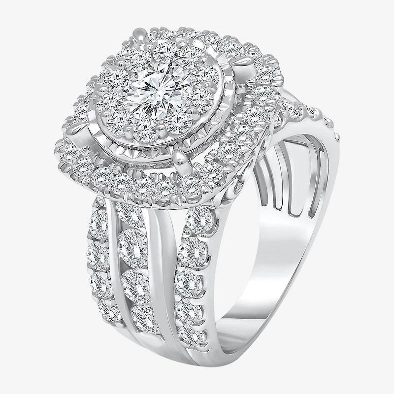 (I / I1) Womens 4 CT. T.W. Lab Grown White Diamond 10K or 14K Gold Cushion Halo Engagement Ring