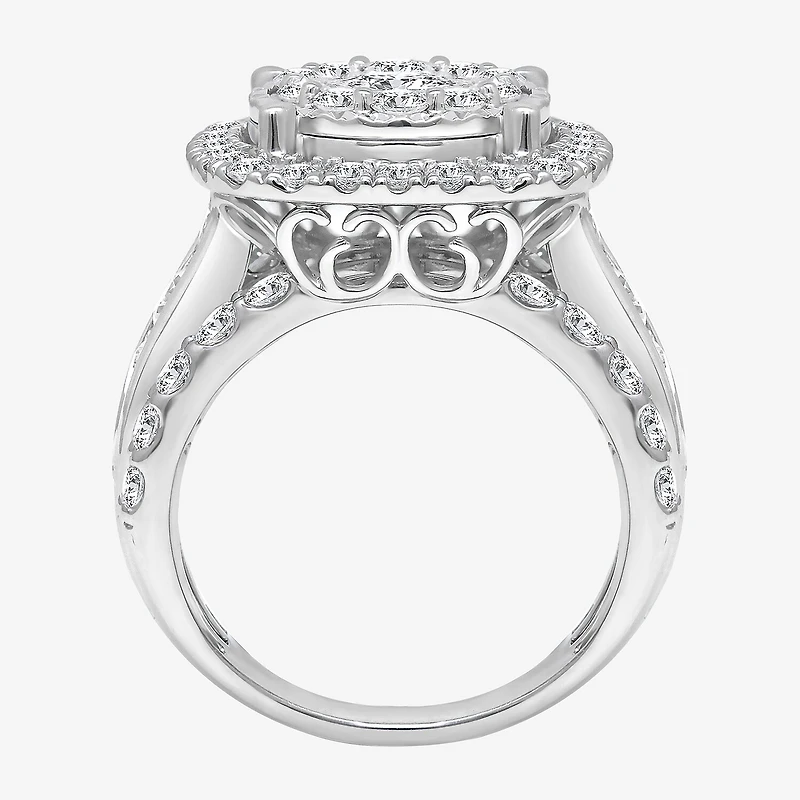 (I / I1) Womens 4 CT. T.W. Lab Grown White Diamond 10K or 14K Gold Cushion Halo Engagement Ring