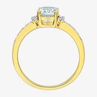 Womens Diamond Accent Genuine Blue Aquamarine 18K Gold Over Silver Oval Cocktail Ring