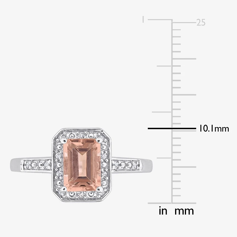 Womens Diamond Accent Genuine Pink Morganite Sterling Silver Halo Cocktail Ring