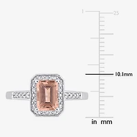 Womens Diamond Accent Genuine Pink Morganite Sterling Silver Halo Cocktail Ring