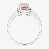 Womens Diamond Accent Genuine Pink Morganite Sterling Silver Halo Cocktail Ring