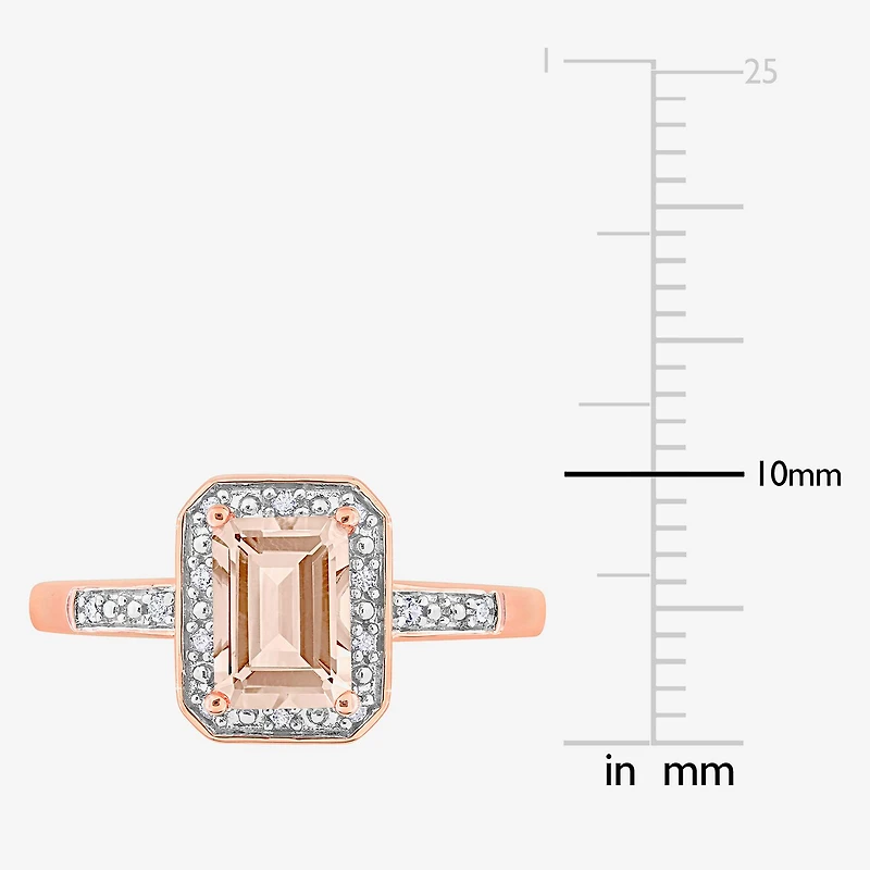 Womens Diamond Accent Genuine Pink Morganite 18K Rose Gold Over Silver Halo Cocktail Ring