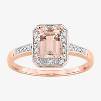 Womens Diamond Accent Genuine Pink Morganite 18K Rose Gold Over Silver Halo Cocktail Ring