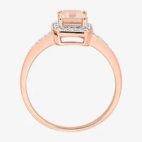 Womens Diamond Accent Genuine Pink Morganite 18K Rose Gold Over Silver Halo Cocktail Ring