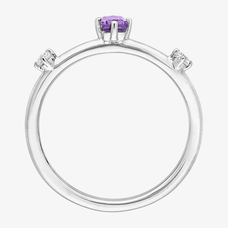 Womens Genuine Purple Amethyst Sterling Silver Stackable Ring