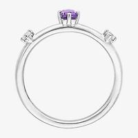 Womens Genuine Purple Amethyst Sterling Silver Stackable Ring