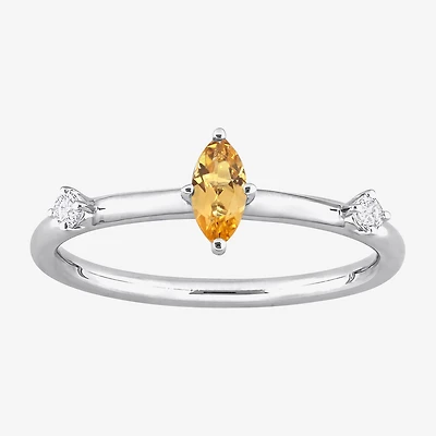 Womens Genuine Yellow Citrine Sterling Silver Marquise Stackable Ring
