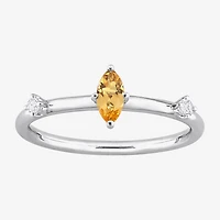 Womens Genuine Yellow Citrine Sterling Silver Marquise Stackable Ring